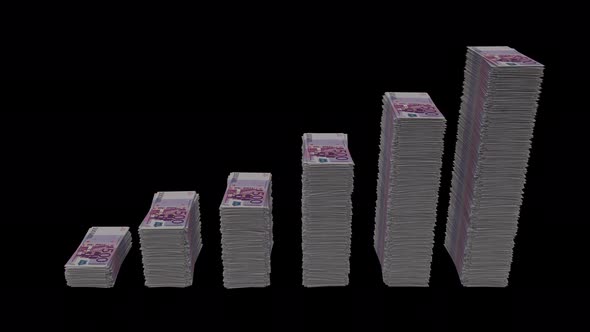 500 Euro Bills  Money Stacks Rise Wave And Drop