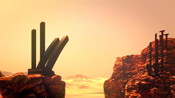 Conceptual animation of building a bridge spread over two opposite hills. HD alt