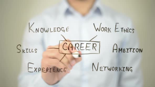 Career Concept, Businessman Writing on Transparent Screen alt