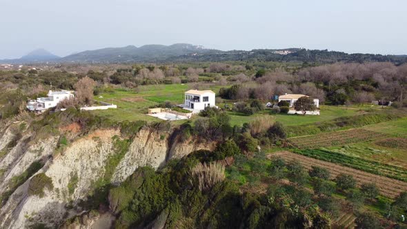 Spectacular aerial view flight panorama curve drone footage luxury villa at paradise wild nature can alt