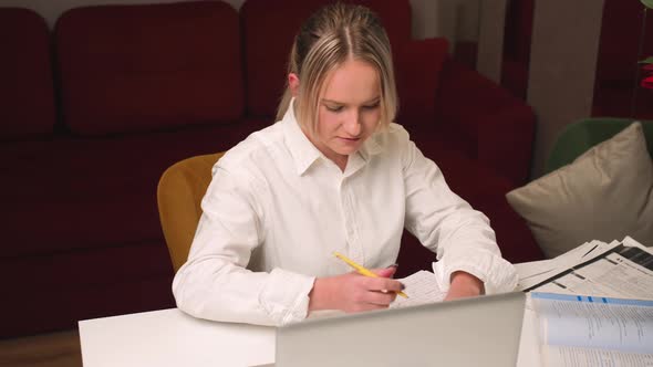 Woman Working with Laptop Online Distance Education Video Call Conference alt