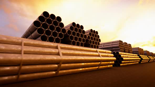 Background CG animation of steel pipes bunches. Tubes building construction alt
