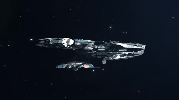 Sci-Fi Battleship Flying Through Deep Space