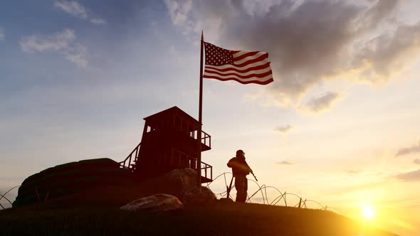 American Soldier Watching the Border at Sunset alt