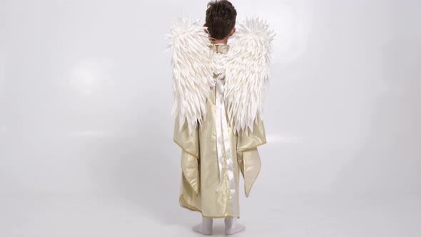 Child with White Angel Wings on a White Background alt