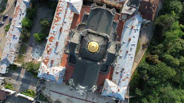 Church rooftop aerial view