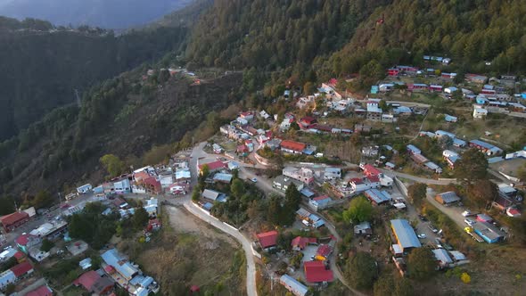 Small village in the mountains, Sunset, Drone footage, San Jose del Pacifico, Mexico, Oaxaca, 4k alt