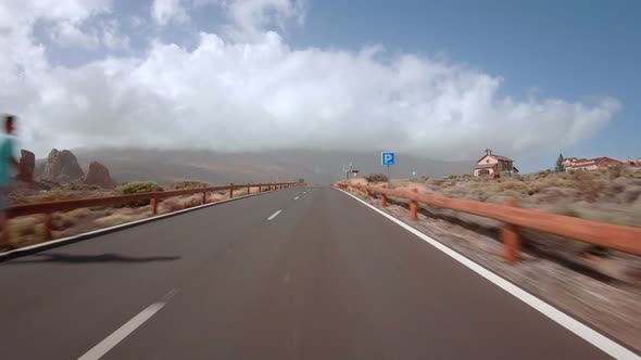 Driving a car with attached action cam in Teide National Park Tenerife alt