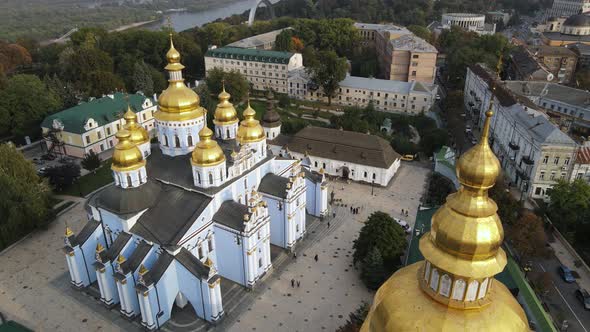 St. Michael's Golden-Domed Monastery in Kyiv, Ukraine. Slow Motion, Kiev alt
