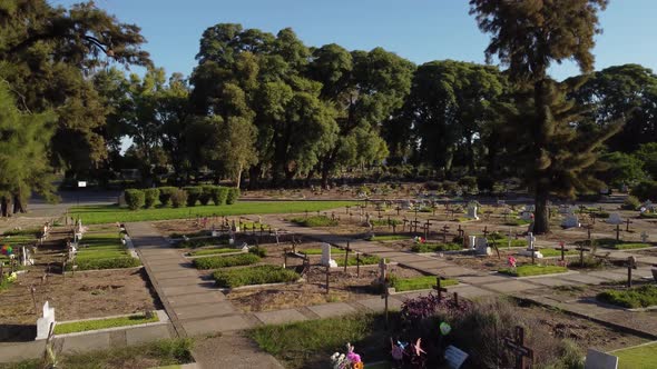 Low aerial view flying over cemetery in Buenos Aires alt