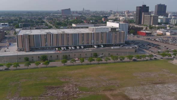 Aerial view of the main United States Post office in near downtown Detroit. This video was filmed in alt