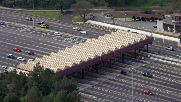 Aerial View on Toll Collection Point on Motorway alt