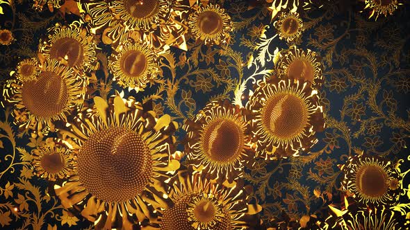 Golden Shine Sunflowers Background 4k