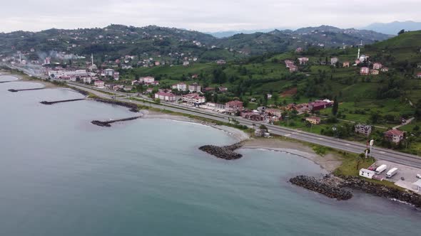 Aerial view of the Turkish countryside on the coast of the Black Sea - OF - Trabzon