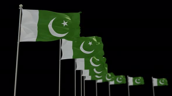 Pakistan Row Of Flags Animation Include Alpha Channel