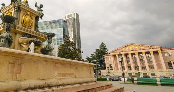 Time lapse of Neptune Fountain and Drama theatre in Batumi. Georgia alt