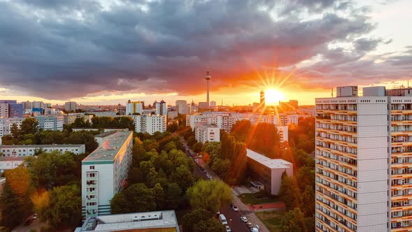 Golden Hour and Sunset Time Lapse of Berlin skyline, Berlin, Germany