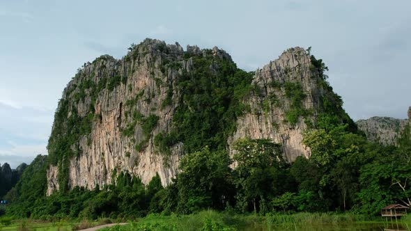 Aerial view of Limestone mountains in in Ban mung, Noen Maprang district, Phitsanulok, Thailand