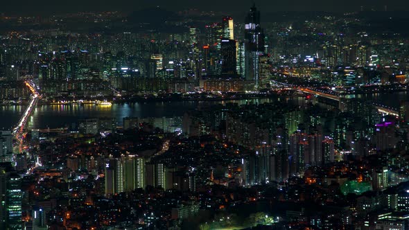 Timelapse Large Seoul Ocean Bay and Illuminated Roads alt