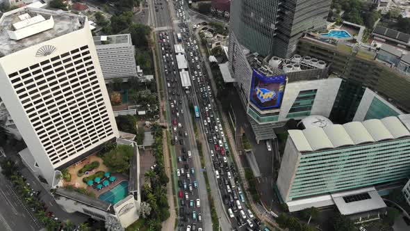 Cinematic citycape aerial view, overhead view of buildings and skyscrapers in a city.