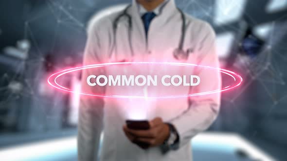 Common Cold Male Doctor Hologram Illness Word alt