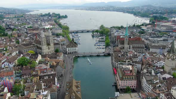 Aerial shot of Zurich old town, Switzerland, Europe alt
