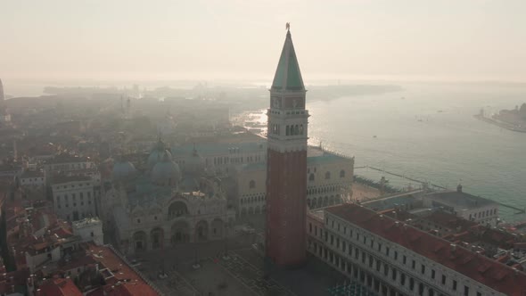 Establishing Aerial View of Venice Skyline Landmarks European Touristic City
