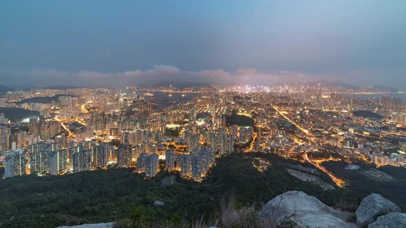 Hong Kong, China | Wide angle view of the city from Day to Night