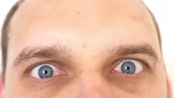 Closeup of a Surprised Emotional Man with Blue Eyes Looking Into the Camera