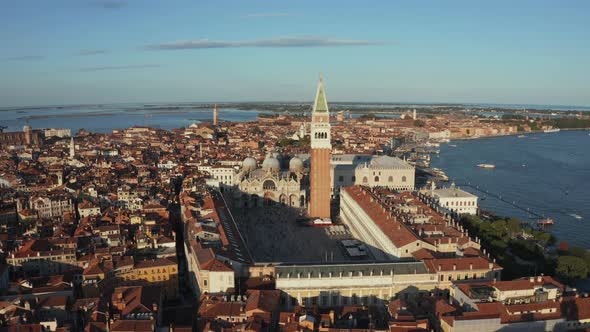 Aerial Panoramic Photo of Iconic and Unique Campanile in Saint Mark's Square alt