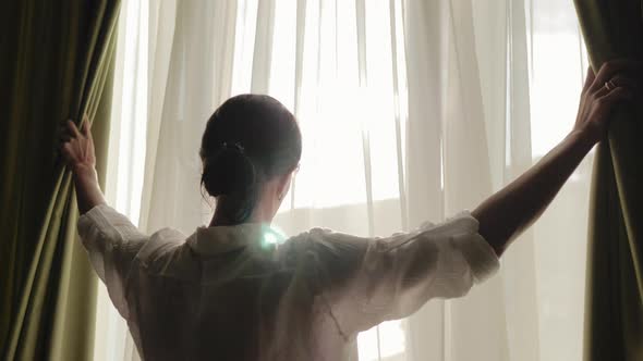 Lovely Girl is Awake and Standing Before Window, Stock Footage | VideoHive