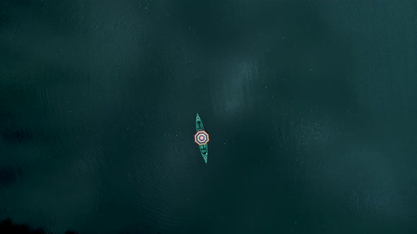 Aerial view of a person doing Kayak in Karlovac province, Croatia. alt