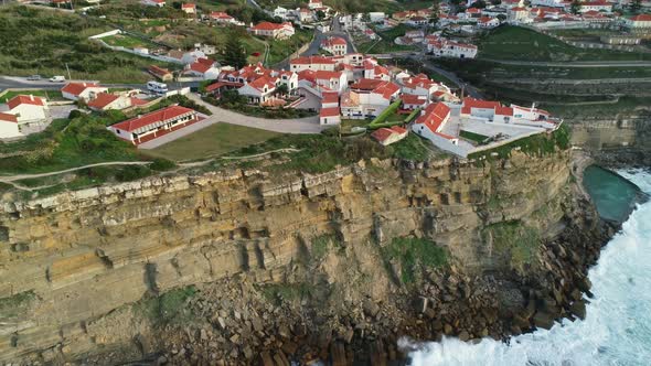 Aerial of Coastal Town Azenhas Do Mar in Portugal alt