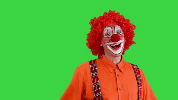 Shaking Clown in Love Being Shy and Sending a Kiss To Camera on a Green Screen Chroma Key alt