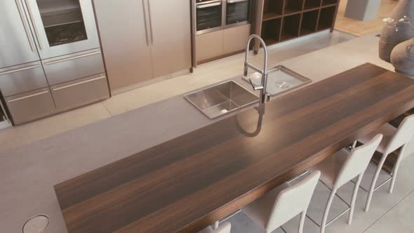 Tracking shot of a luxury kitchen alt