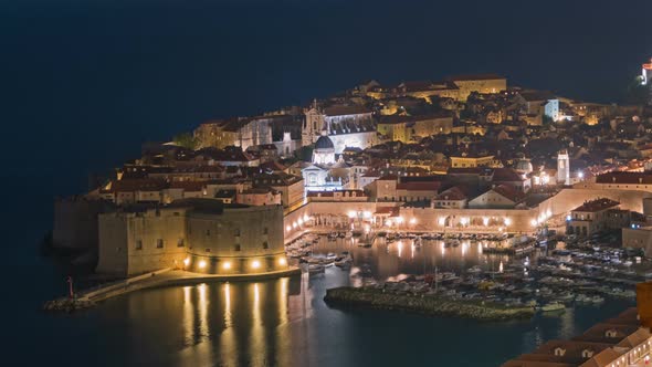 Dubrovnik Old City Night View, Travel Destination, Mediterranean Sea, Croatia