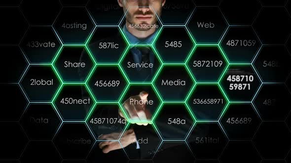 Businessman touching digital screen alt