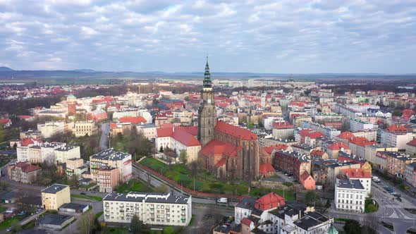 Swidnica, Poland. Aerial cityscape with cathedral alt