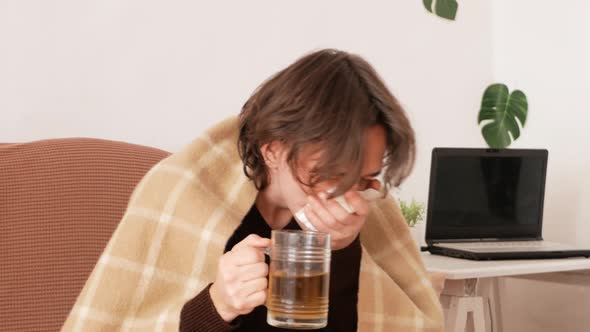 Man Got Sick Sitting at Home Contracted Virus Cold and Flu Coronavirus alt