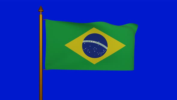 National flag of Brazil waving on flagpole on chroma key, Brazil flag textile or Bandeira do Brasil alt