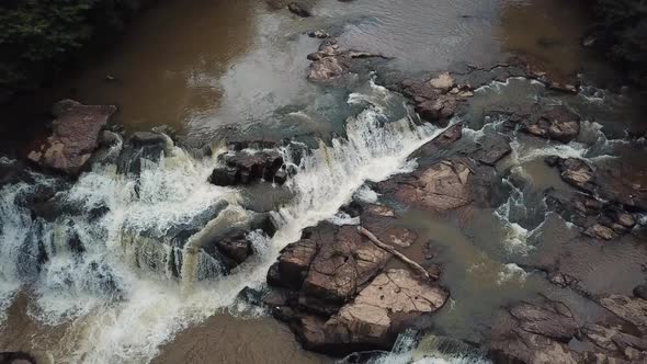 Drone Flying Over Stunning River Waterfall With White Water Rapids 2k