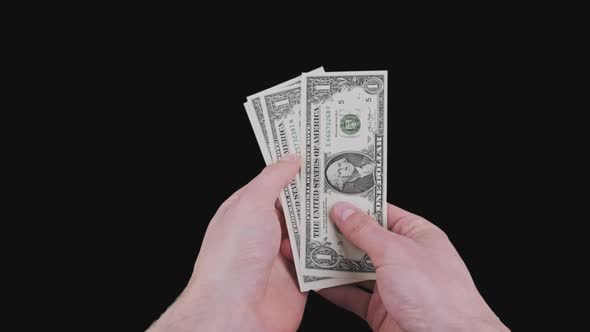 Male Hands Show Several One Dollar Bills with Alpha Channel alt