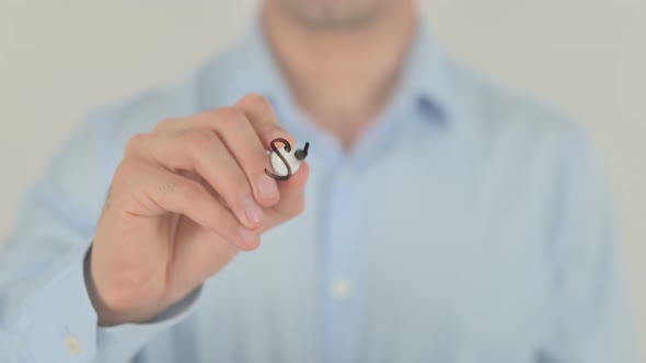 Stop Sanctions, Man Writing on Transparent Screen alt