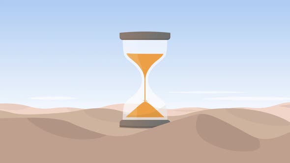 Hourglass with sand running through at a desert landscape - vector art