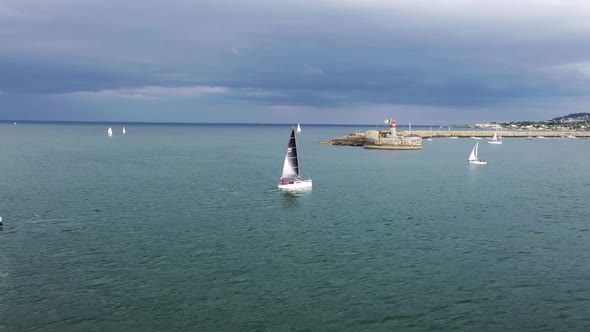 Aerial View of Sailing Boats, Ships and Yachts in Dun Laoghaire Marina Harbour, Ireland