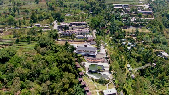 Aerial view on Umbul Sidomukti village and famous resort, Central Java Indonesia alt