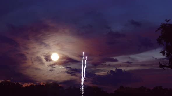 Colorful of Fireworks in Holiday Festival From Show Independence Day 4Th July Panorama View of alt