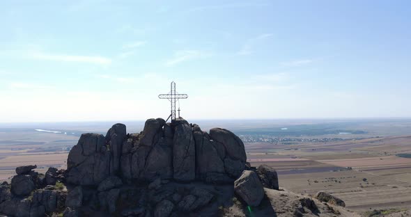 Summit With Cross Atop Pricopan Peak In Macin Mountains In Tulcea County, Dobrogea alt