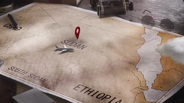 Vintage Travel World Map Country Sudan Location alt