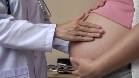 Pregnant Woman and Gynecologist Doctor at Hospital alt